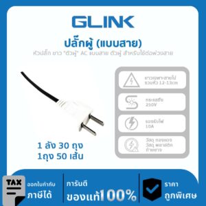 หัวปลั๊ก ขาว “ตัวผู้” AC แบบสาย ตัวผู้ สำหรับใช้ต่อพ่วงสาย 1 ลัง 30 ถุง 1ถุง50 เส้น
