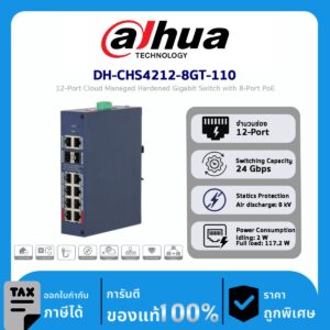 Cloud Managed Switches รุ่น DH-CHS4212-8GT-110 12-Port Cloud Managed Hardened Gigabit Switch with 8-Port PoE