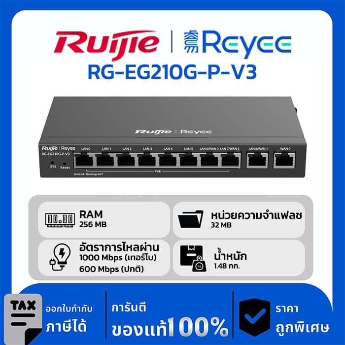 Ruijie/Reyee Router รุ่น RG-EG210G-P-V3 เราเตอร์ PoE ที่จัดการผ่านระบบคลาวด์