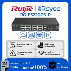Switches รุ่น RG-ES220GS-P สวิตช์ PoE ที่มีการจัดการผ่านคลาวด์อัจฉริยะความเร็วระดับกิกะบิตแบบ 20 พอร์ต